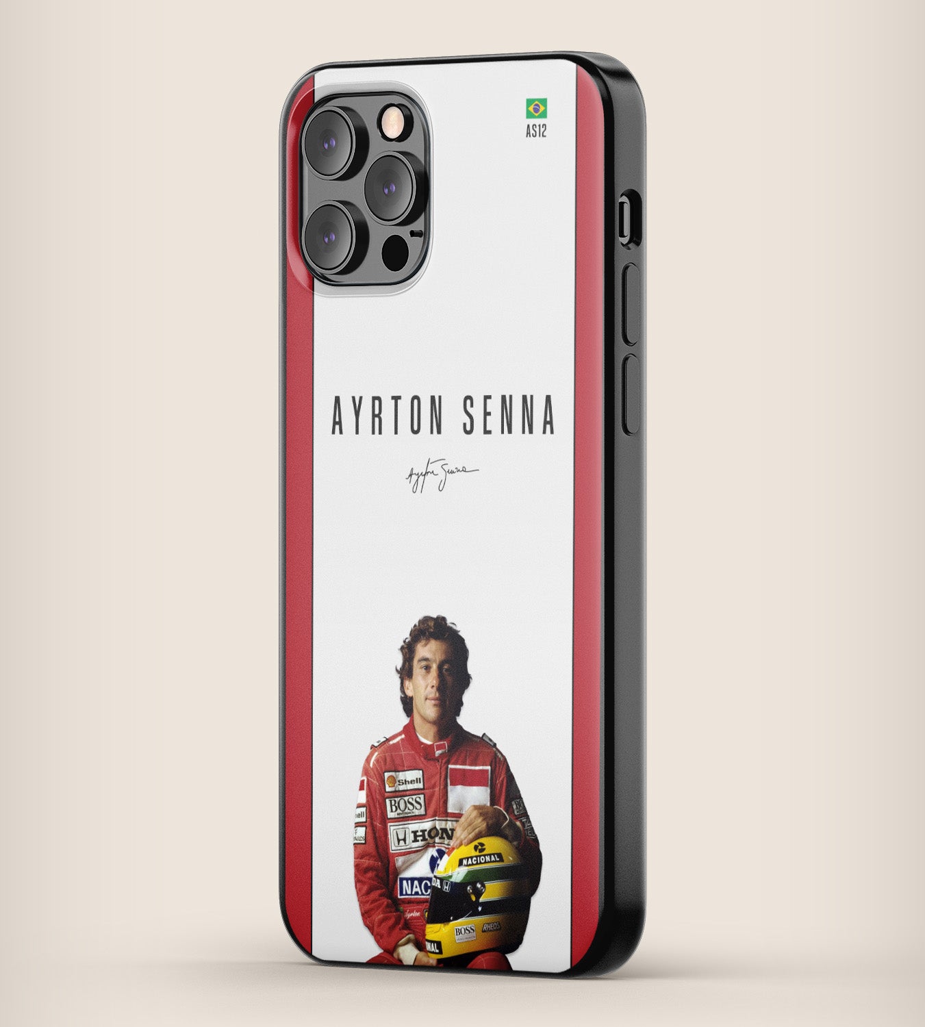 Iconic F1 driver Ayrton Senna with Brazil flag phone case