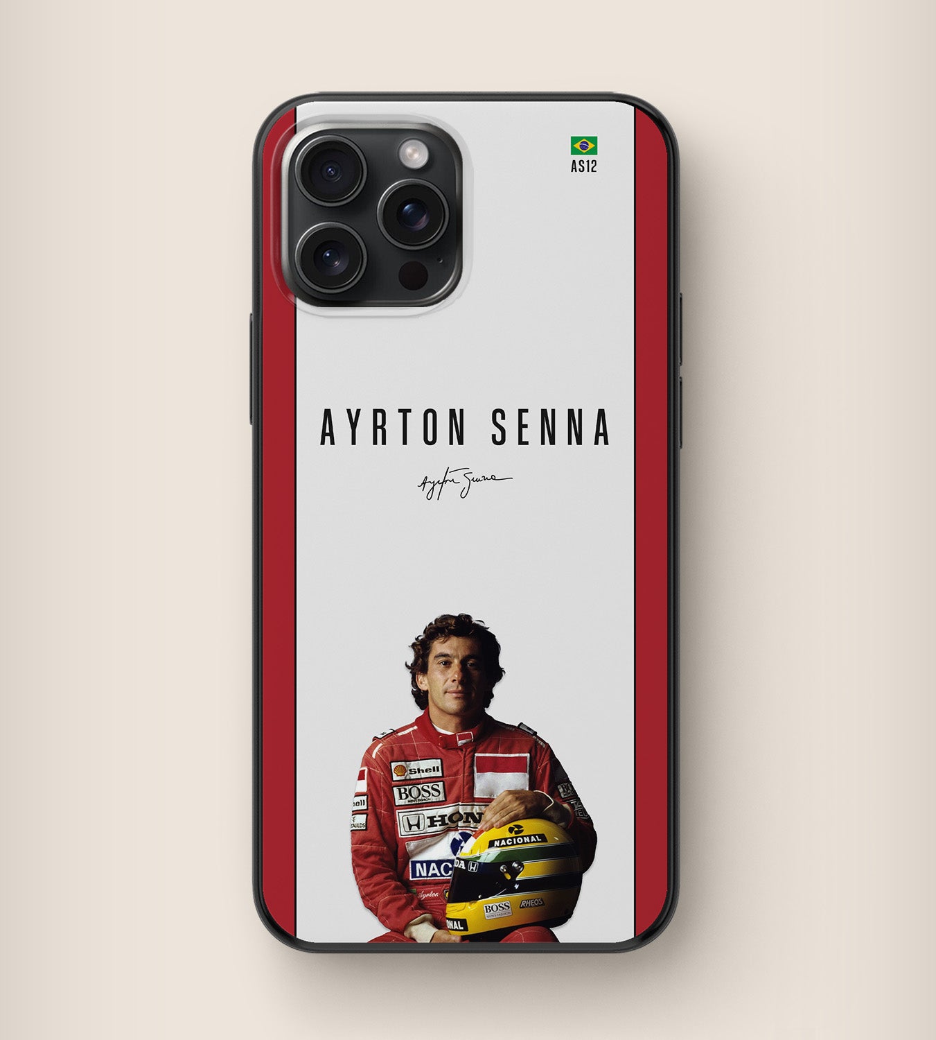 Iconic F1 driver Ayrton Senna with Brazil flag phone case