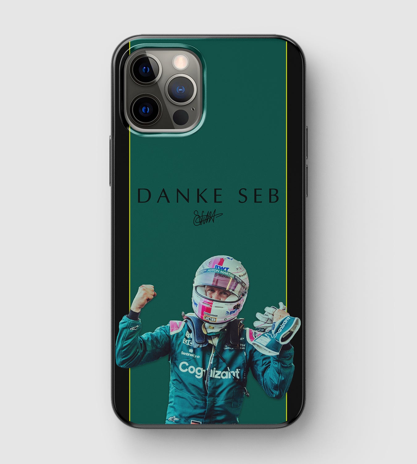 Iconic Formula 1 Aston Martin driver Sebastian Vettel 'Danke Seb' phone case